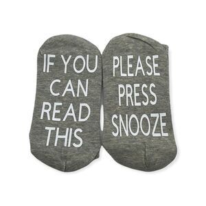 NWT Wool + Pepper Co. PLEASE PRESS SNOOZE Heather Grey Ribbed Crew Socks